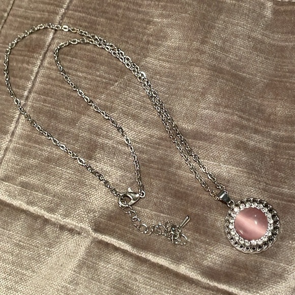Pink & Silver Catseye Pendant Necklace - Picture 4 of 7